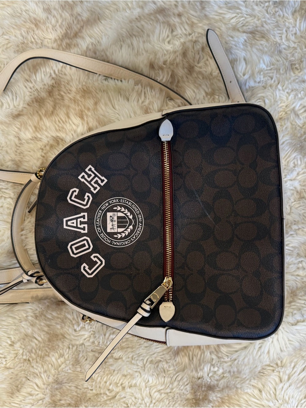 Coach Brown Signature Canvas Backpack with Cream Trim
